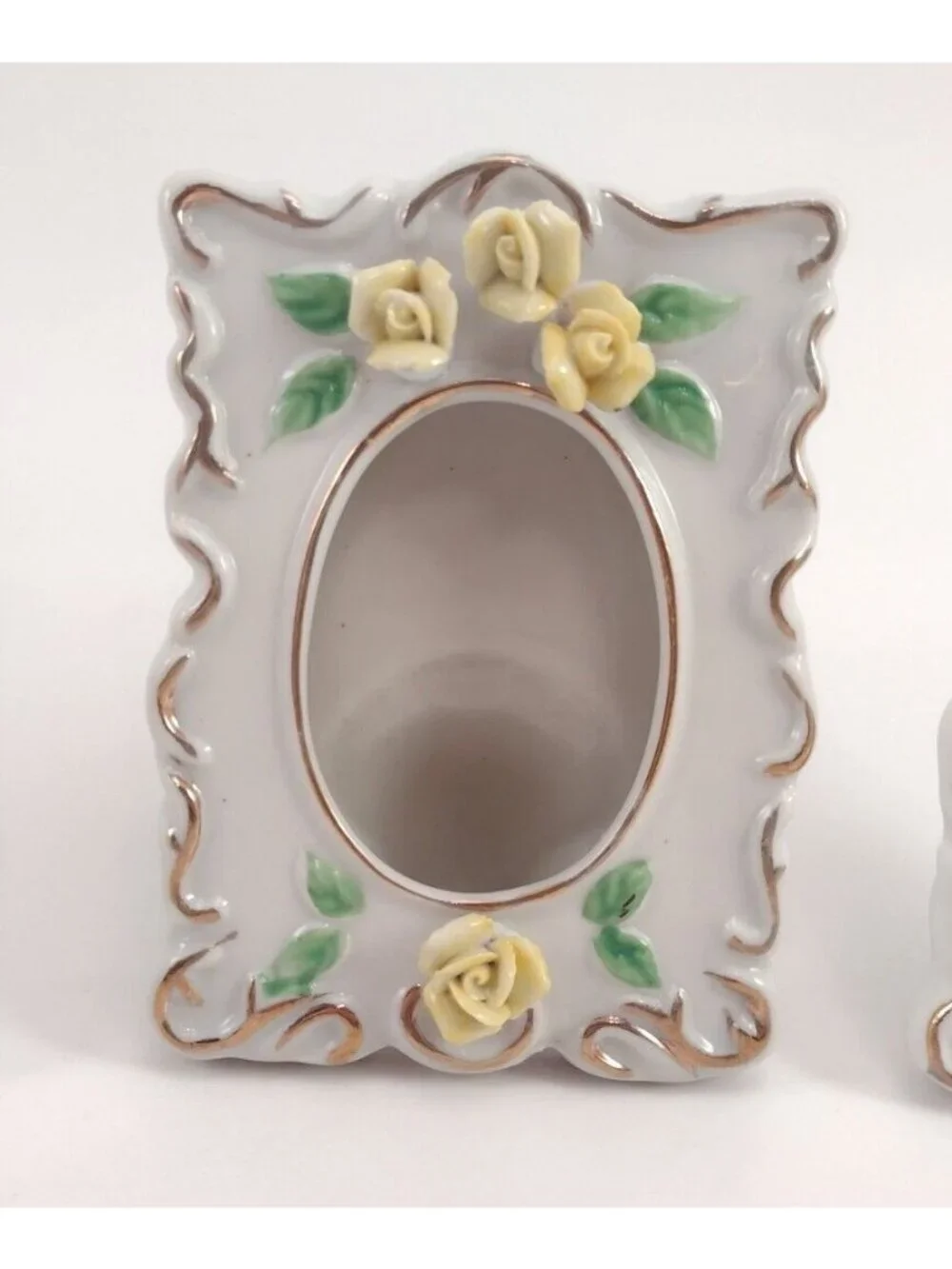 Vtg Yellow Rose Porcelain Picture Frames Hand Painted Flower Floral Lot of 4